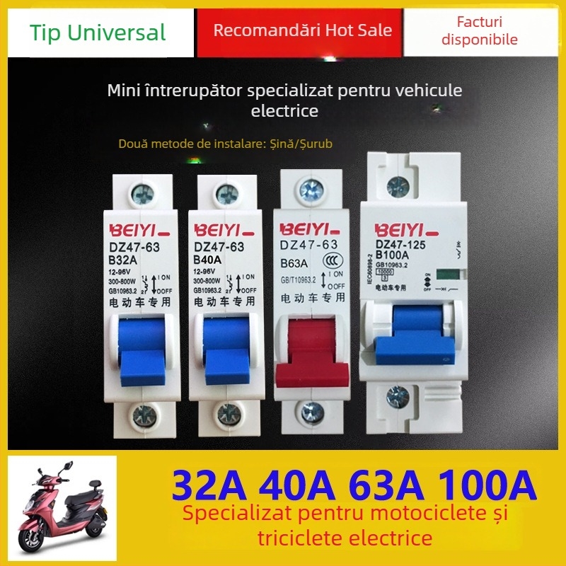 Intrerupător pentru vehicule electrice, 12V-48V, air circuit breaker, 1P63A/100A, seria DZ47-63
