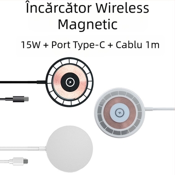 Încărcător wireless magnetic MagSafe pentru iPhone, transparent, încărcare rapidă
