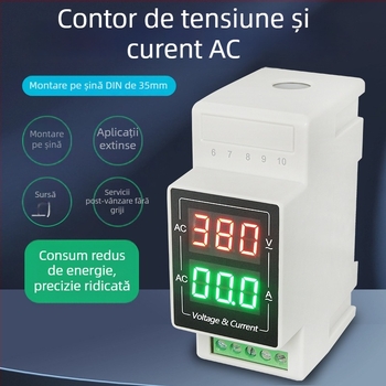 Indicator LED digital de tensiune și curent pentru șină DIN, interval 60–500 V, detectare curent AC 220 V