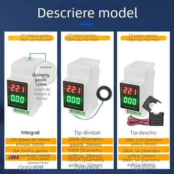 Indicator LED digital de tensiune și curent pentru șină DIN, interval 60–500 V, detectare curent AC 220 V