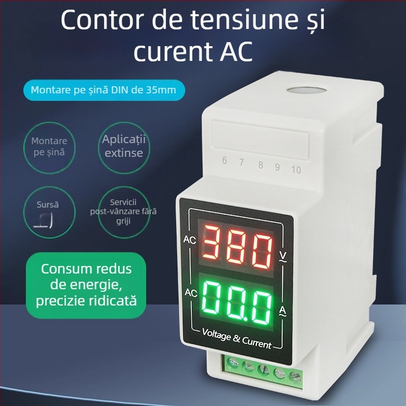 Indicator LED digital de tensiune și curent pentru șină DIN, interval 60–500 V, detectare curent AC 220 V
