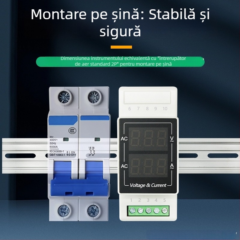 Indicator LED digital de tensiune și curent pentru șină DIN, interval 60–500 V, detectare curent AC 220 V