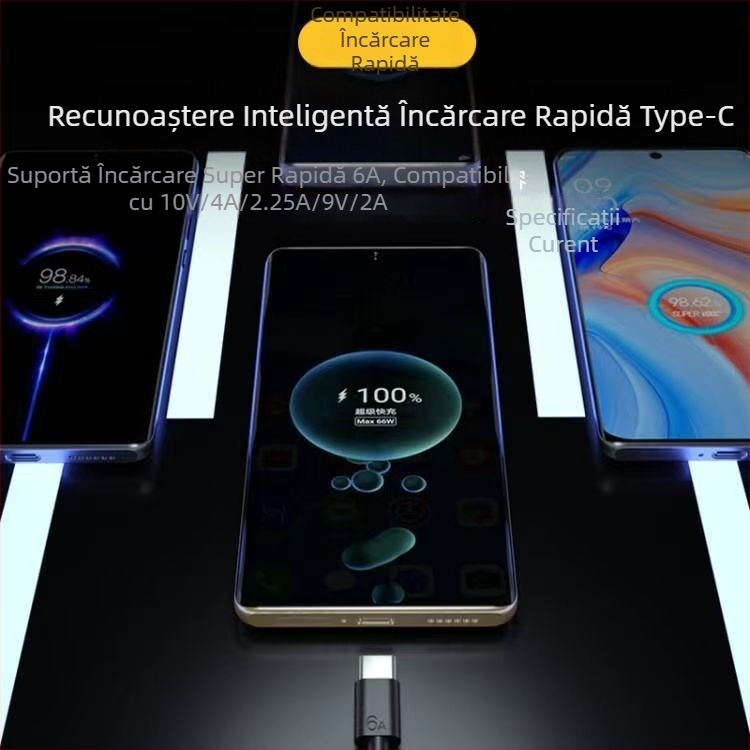 Cablu Type-C cu un conector singular, încărcare rapidă 6A, compatibil cu telefoane Huawei, lungime 1–2 m