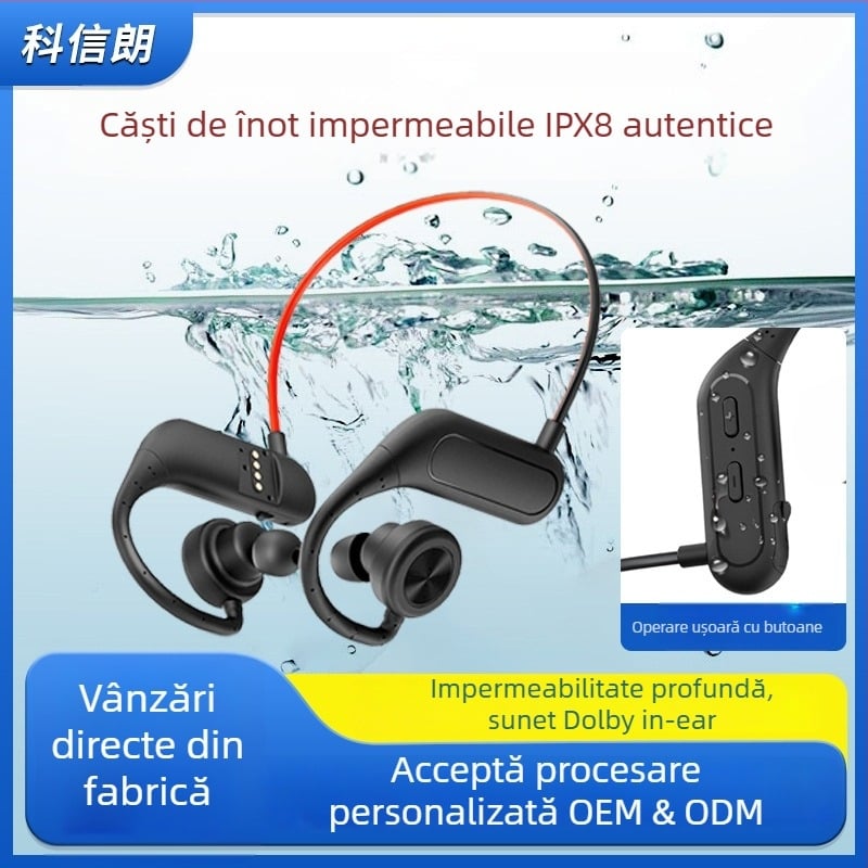 Căști de înot profesionale IPX8 cu memorie, wireless Bluetooth, pentru alergare și sport, in-ear