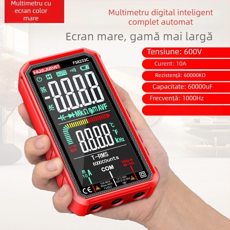 Multimetru digital cu ecran mare, reîncărcabil, complet automat, înaltă precizie, protecție inteligentă împotriva arderii, măsurare tensiune și curent, pentru electricieni