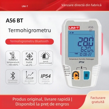 UNI-T A56 Înregistrator Bluetooth pentru temperatură și umiditate, pentru lanț frigorific — măsurător digital de înaltă precizie