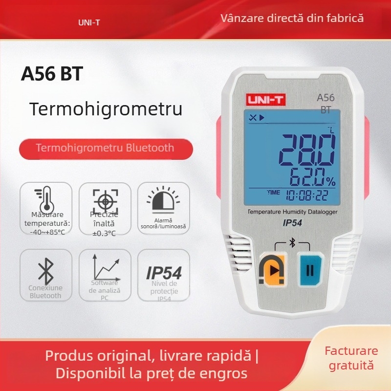 UNI-T A56 Înregistrator Bluetooth pentru temperatură și umiditate, pentru lanț frigorific — măsurător digital de înaltă precizie