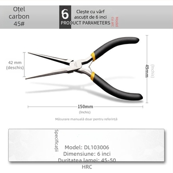 Deli Clește cu nas ascuțit, din oțel de înalt carbon, mini, 70 mm