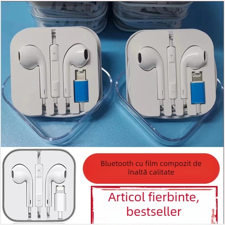 Căști Bluetooth pentru iPhone 12, X și 7 cu bas profund, control pe cablu și diafragmă din membrană compozită