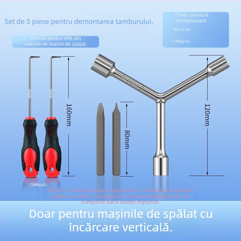 Unealtă pentru demontarea tamburului mașinii de spălat, șurubelniță multifuncțională și cheie cu trei brațe pentru curățarea și repararea tamburului interior