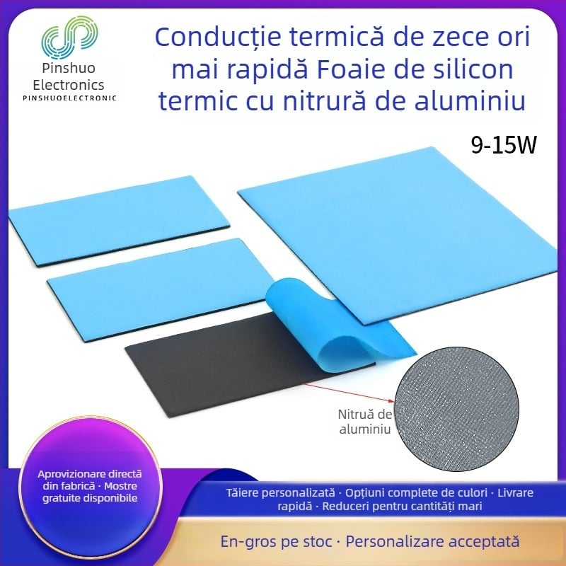 Folie de silicon cu conductivitate termică înaltă, nitrură de aluminiu, 15W, rezistență la temperaturi ridicate, pentru răcirea sursei de alimentare, laptopurilor, plăcilor grafice și memoriei.