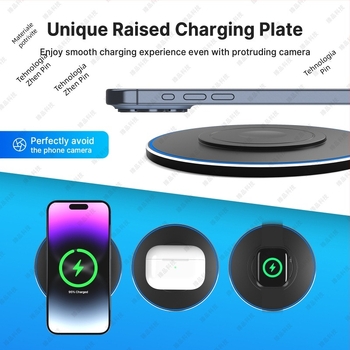 Încărcător wireless 15W 3-in-1 pentru telefoane mobile, din aliaj de aluminiu, design circular ultra-subțire, cu încărcare magnetică