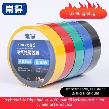 Bandă izolatoare PVC ignifugă, impermeabilă, rezistentă la temperaturi înalte, lată, aderență puternică, negru/alb, tambur mare
