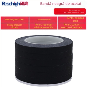 Bandă neagră ignifugă pentru izolarea firelor și reparații ale cablurilor, rezistentă la temperaturi înalte, grosime 0,2 mm, lățime 5-8 mm