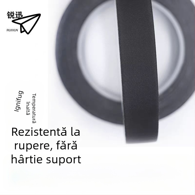 Bandă neagră ignifugă pentru izolarea firelor și reparații ale cablurilor, rezistentă la temperaturi înalte, grosime 0,2 mm, lățime 5-8 mm