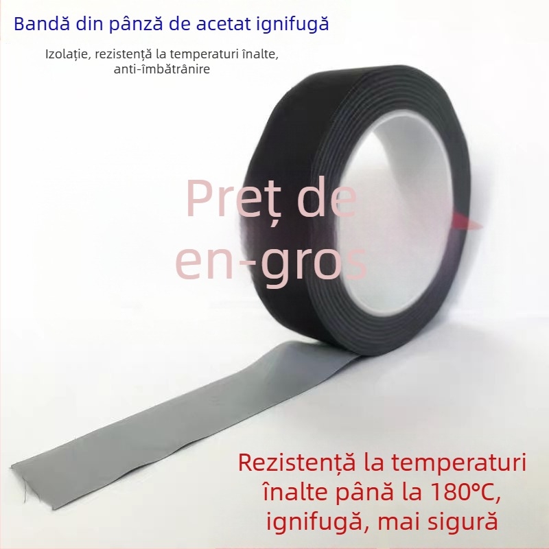 Bandă neagră ignifugă pentru izolarea firelor și reparații ale cablurilor, rezistentă la temperaturi înalte, grosime 0,2 mm, lățime 5-8 mm
