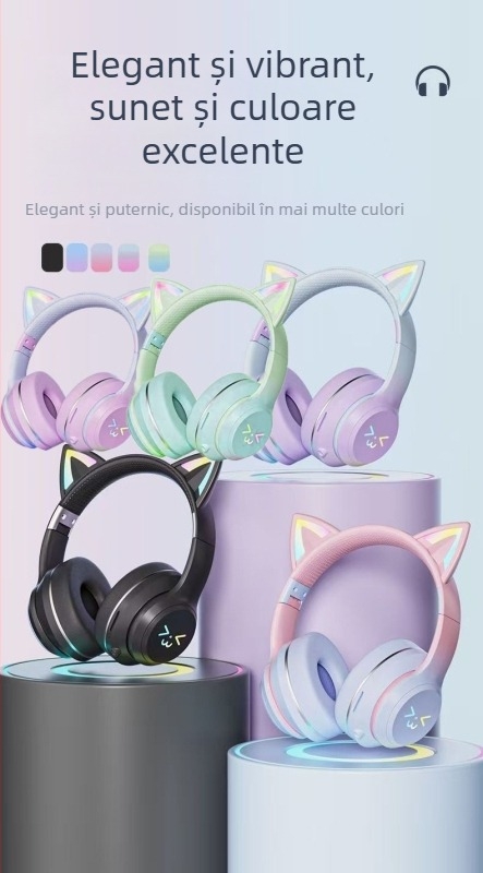 Xianxi Cartoon Căști Bluetooth over-ear, cu LED-uri, fără fir, anulare zgomot, microfon, autonomie mare, pentru telefon și PC