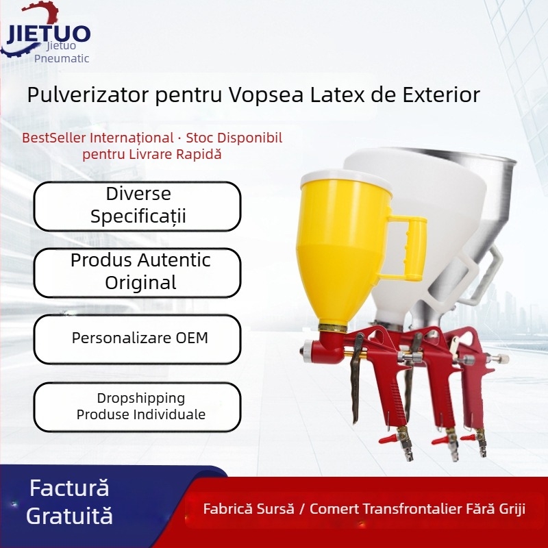 Pistol pneumatic de pulverizat cu pâlnie din plastic pentru vopsire exterioară cu relief