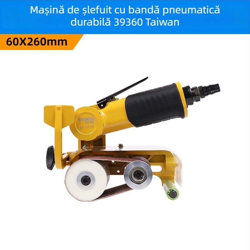 Polizor cu bandă pneumatică cu burete abraziv și pânză abrazivă, 260×60 mm și 915×100 mm, pentru șlefuire și lustruire metalică