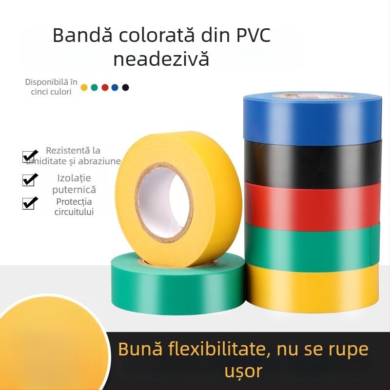 Bandă PVC colorată, fără adeziv, lățime 22 mm, bandă izolatoare cu două fețe pentru cabluri, 16 m lungime