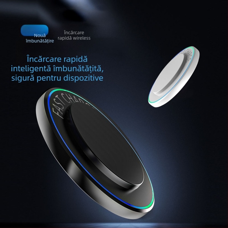 Încărcător wireless rotund de 15W cu suport pentru telefoane Android, Apple, Huawei și Samsung