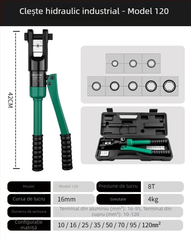 Greenforest Clește hidraulic de crimpare pentru terminale electrice, cu vârfuri din cupru, compact, manual