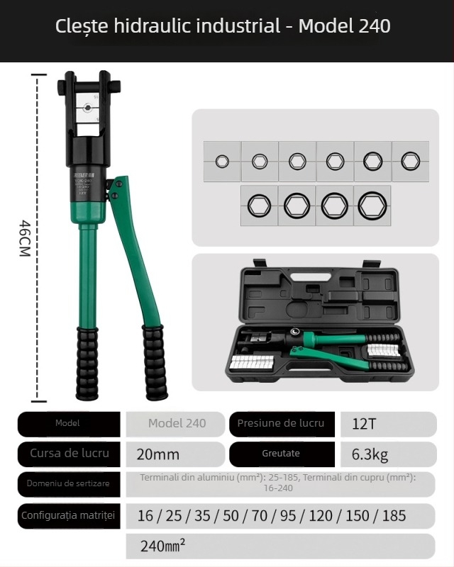 Greenforest Clește hidraulic de crimpare pentru terminale electrice, cu vârfuri din cupru, compact, manual
