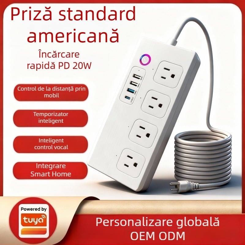 Prelungitor WiFi inteligent cu control independent al prizelor, standard SUA, design graffiti