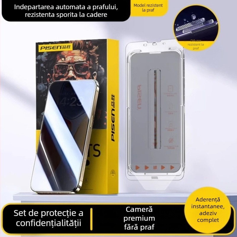 Pinsheng Protecție ecran din sticlă securizată pentru iPhone 17 Pro Max, 14, 13 — Anti-Peep, Ecran complet, HD