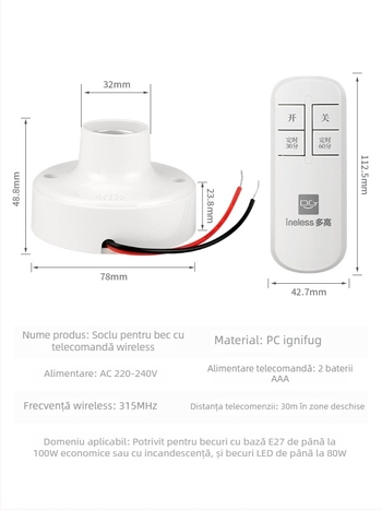 Suport lampă cu telecomandă și control wireless al luminii, soclu E27, iluminare pentru dormitor