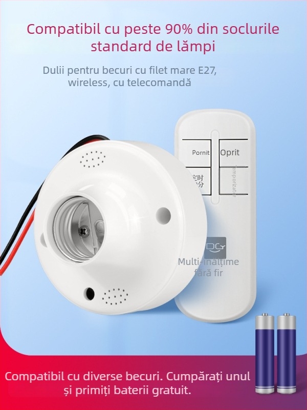 Suport lampă cu telecomandă și control wireless al luminii, soclu E27, iluminare pentru dormitor