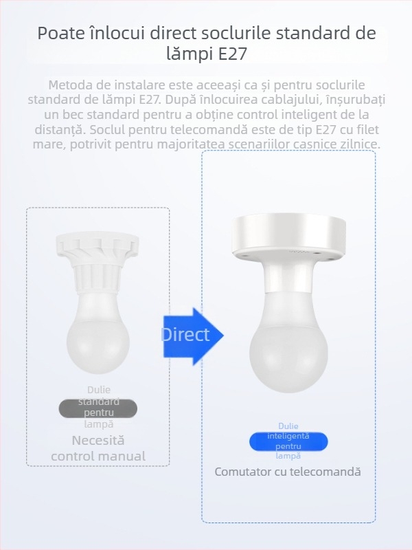 Suport lampă cu telecomandă și control wireless al luminii, soclu E27, iluminare pentru dormitor