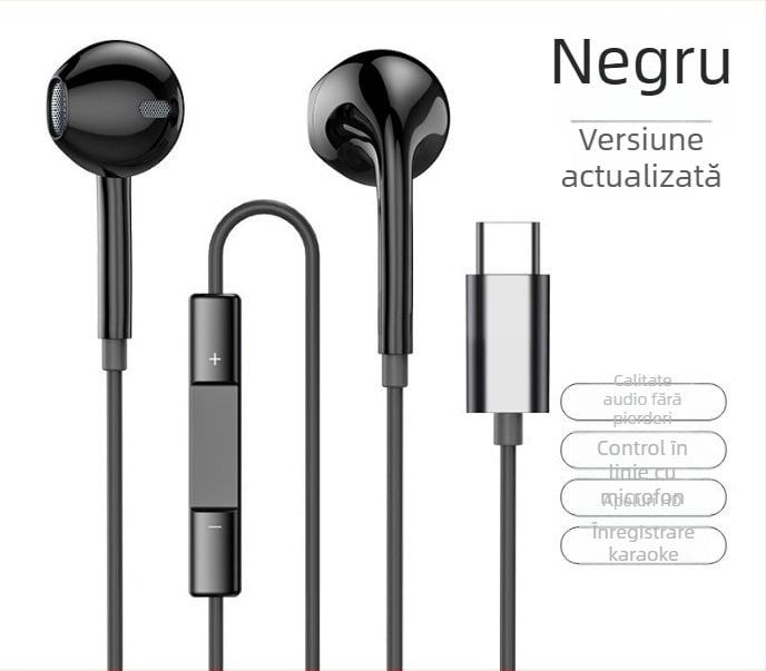 Căști in-ear cu Type-C, conector plat și siglă, compatibile cu Xiaomi, Vivo, Honor, Huawei, Oppo, Letv