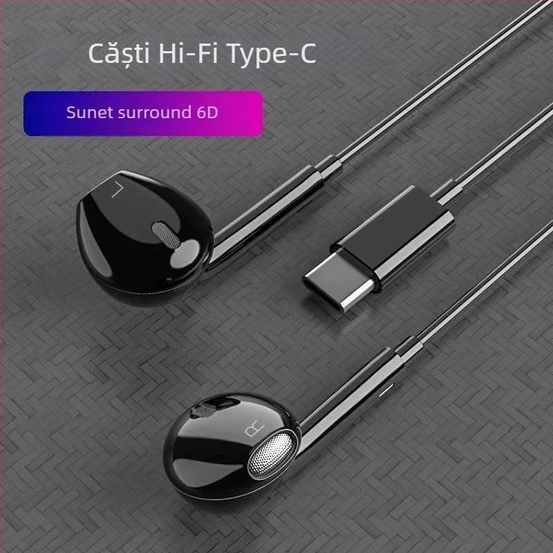 Căști in-ear cu Type-C, conector plat și siglă, compatibile cu Xiaomi, Vivo, Honor, Huawei, Oppo, Letv