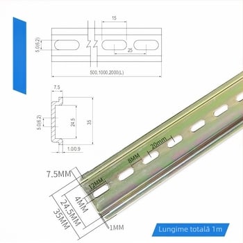 Șină DIN C45, oțel/aluminiu, 35 mm, instalații electrice, cutie de distribuție pentru relee, borne de conectare, șină de montaj universală