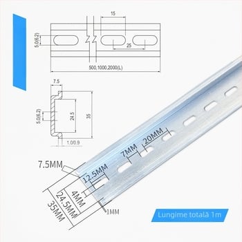 Șină DIN C45, oțel/aluminiu, 35 mm, instalații electrice, cutie de distribuție pentru relee, borne de conectare, șină de montaj universală
