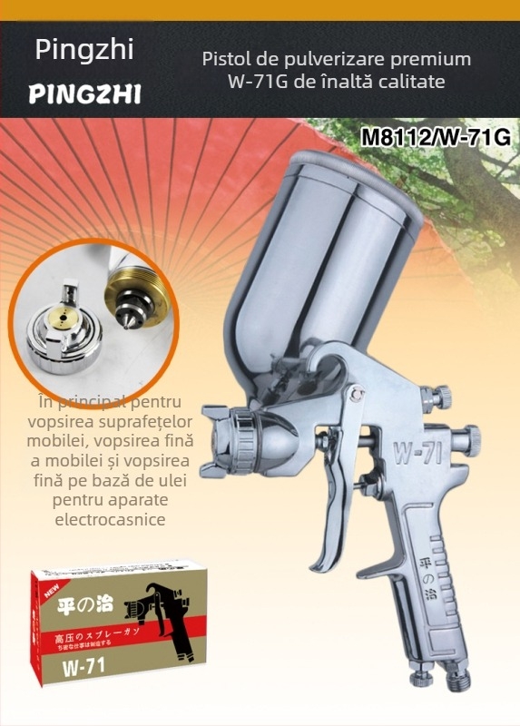 Pistol de pulverizare Pingzhi W-71/W101/W77 cu recipiente duale pentru vopsire auto și mobilier, pulverizare cu atomizare înaltă pentru uși glisante