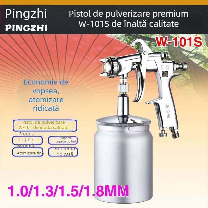 Pistol de pulverizare Pingzhi W-71/W101/W77 cu recipiente duale pentru vopsire auto și mobilier, pulverizare cu atomizare înaltă pentru uși glisante