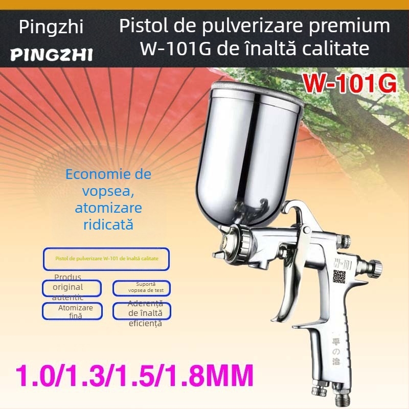 Pistol de pulverizare Pingzhi W-71/W101/W77 cu recipiente duale pentru vopsire auto și mobilier, pulverizare cu atomizare înaltă pentru uși glisante