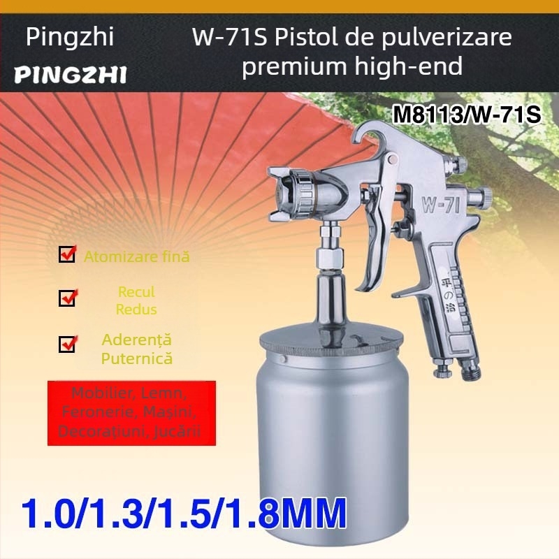 Pistol de pulverizare Pingzhi W-71/W101/W77 cu recipiente duale pentru vopsire auto și mobilier, pulverizare cu atomizare înaltă pentru uși glisante