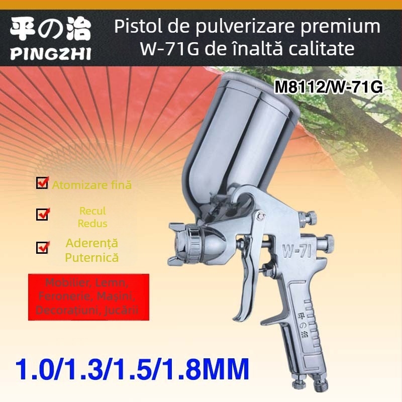 Pistol de pulverizare Pingzhi W-71/W101/W77 cu recipiente duale pentru vopsire auto și mobilier, pulverizare cu atomizare înaltă pentru uși glisante