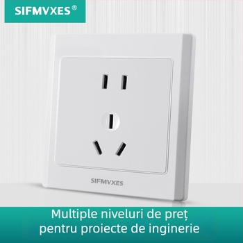 Intrerupător dublu pentru perete cu priză, control unic, model tehnic, tip 86 cu plăcuță din oțel