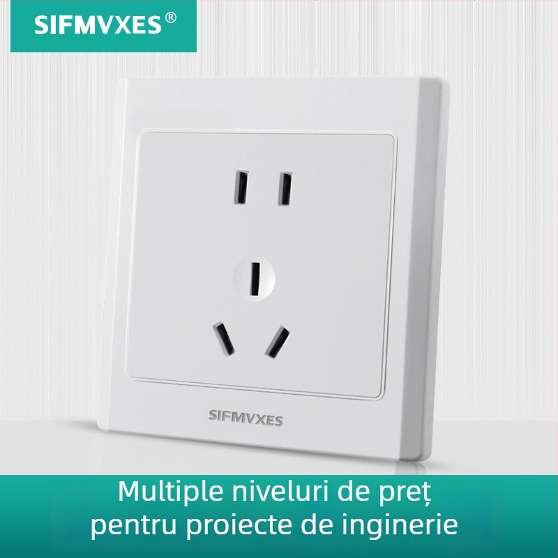 Intrerupător dublu pentru perete cu priză, control unic, model tehnic, tip 86 cu plăcuță din oțel