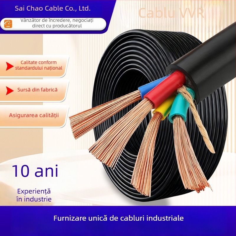 Cablu VVR cu nucleu de cupru, rezistent la foc, configurații 3+1, 3+2 sau 4+1 nuclee, secțiune 10–35 mm², izolație PVC și mantă PVC, certificare GB/T5023-2008