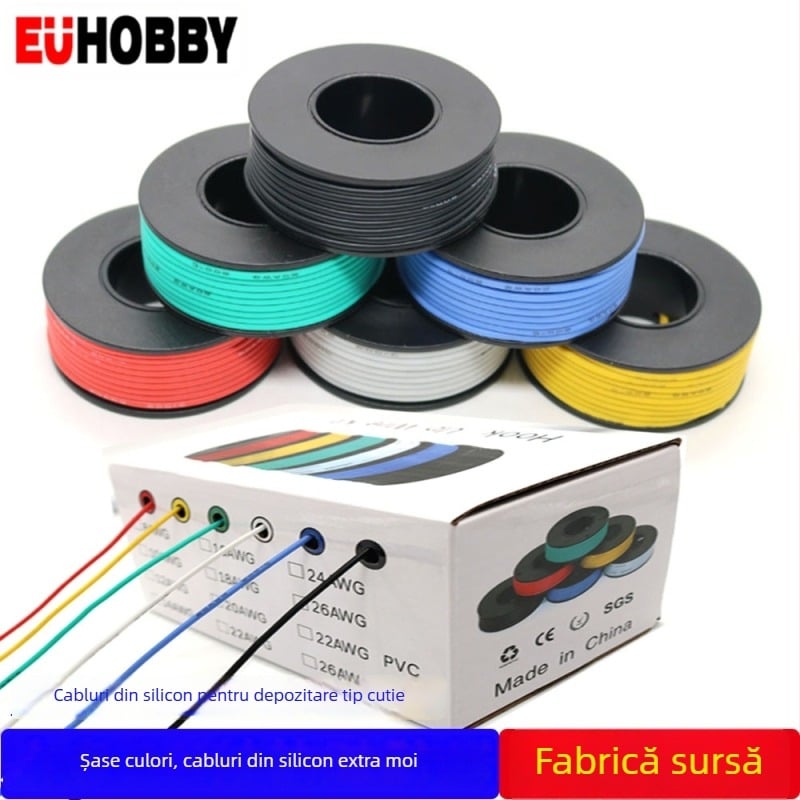 Cablu jumper din silicon ultra-moale, coduri de culoare, ambalat într-o cutie colorată, pentru modele de drone și conexiuni PCB la temperaturi înalte
