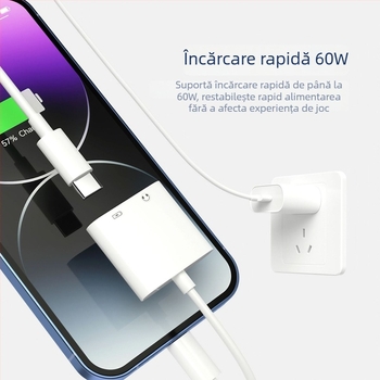 Adaptor USB-C la 3,5 mm pentru căști, 2 în 1, încărcare rapidă, compatibilitate înaltă, compatibil cu Apple, Huawei, Xiaomi, Samsung, Oppo, Vivo