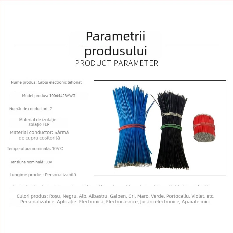 Cablu electronic PTFE 28 AWG pentru temperaturi ridicate, linie de conectare, personalizabil