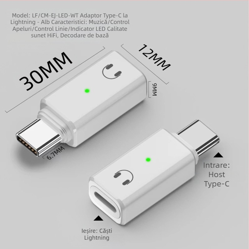 Adaptor audio Lightning către USB-C pentru iPhone 15/16