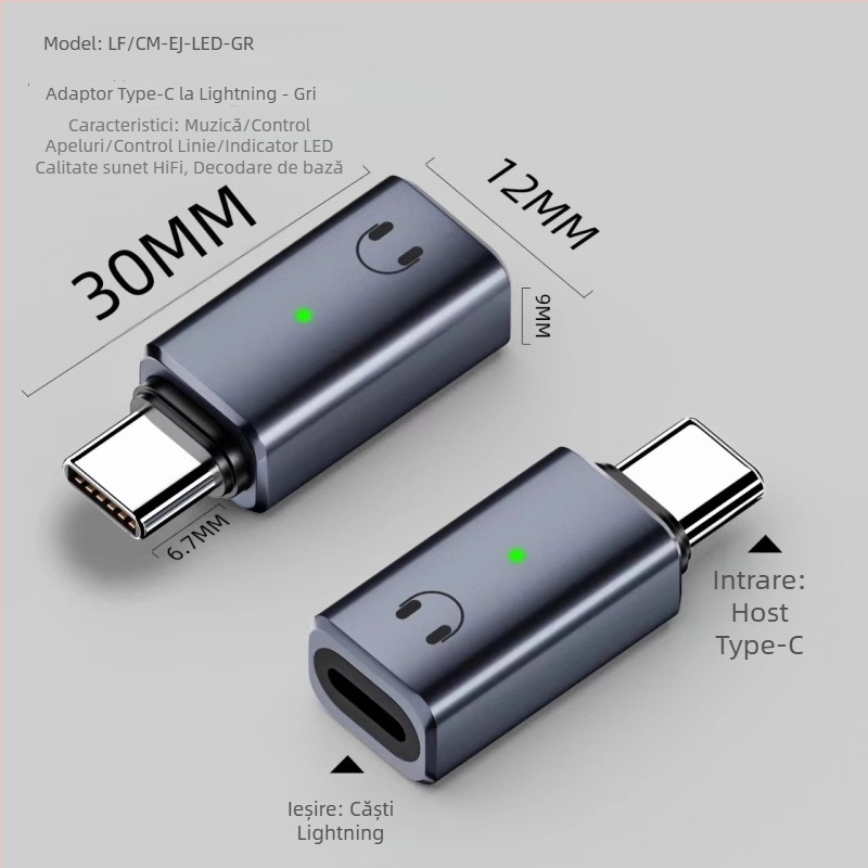 Adaptor audio Lightning către USB-C pentru iPhone 15/16