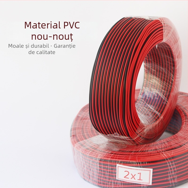 Cablu cu doi conductori 0.5-2.5 mm² din cupru fără oxigen, roșu și negru, pentru alimentare supraveghere, cupru pur, cablu paralel cu doi conductori